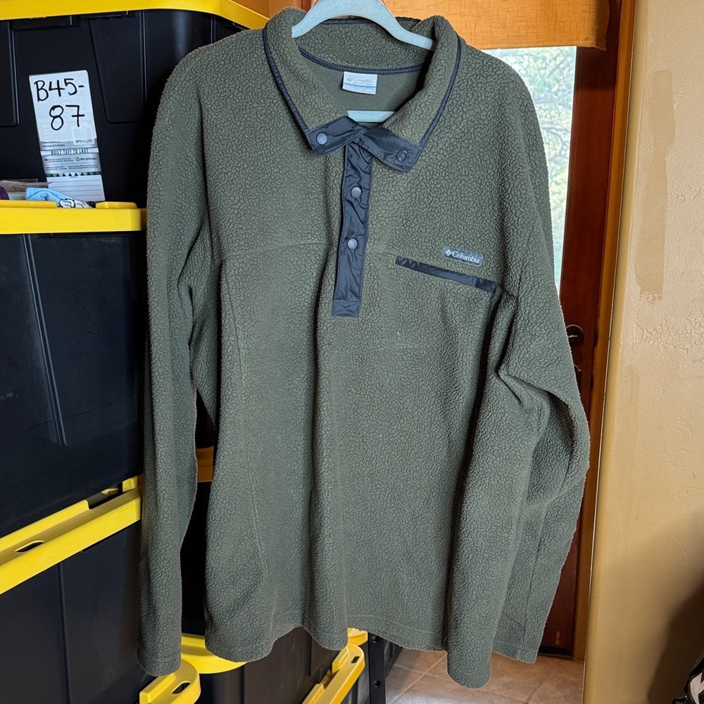 Columbia Helvetia II Half Snap Fleece Pullover Olive Green Black Size XXL Sherpa - Picture 2 of 9